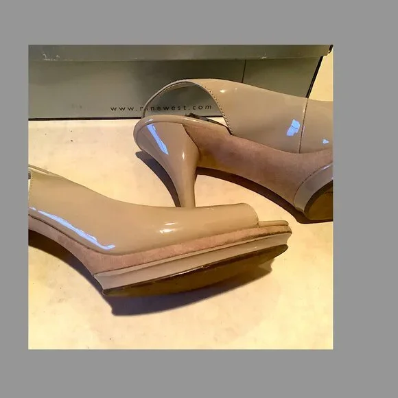 Nine West Beige Patent leather Peep-toe Slingback sandals - Picture 13 of 14